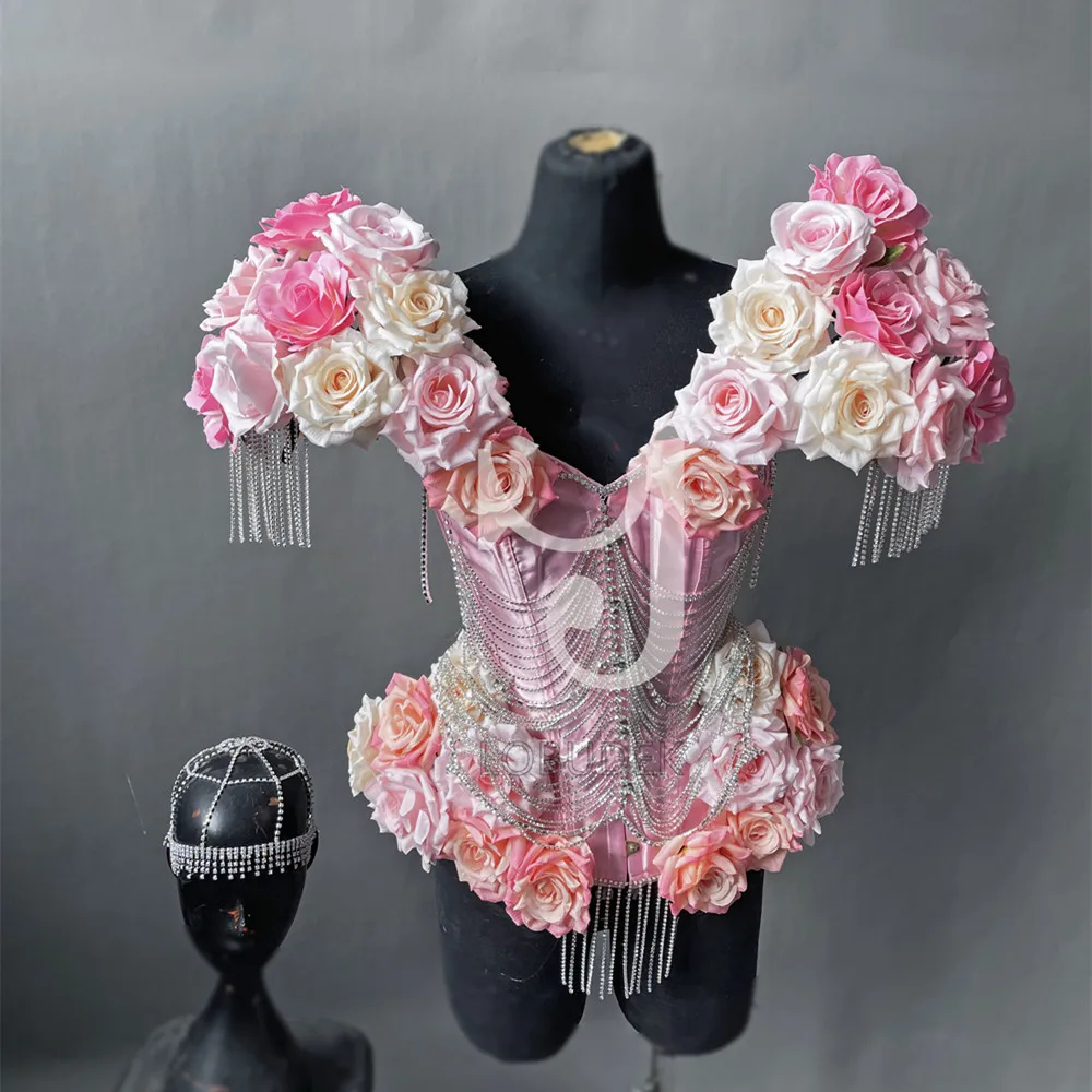 Pink Flower Rhinestones Tassel Chains Bodysuit Sexy Stage Wear Bar Concert Star Singer Festival Performance Drag Queen Costume
Pink Flower Rhinestones Tassel Chains Bodysuit Sexy Stage Wear Bar Concert Star Singer Festival Performance Drag Queen Costume