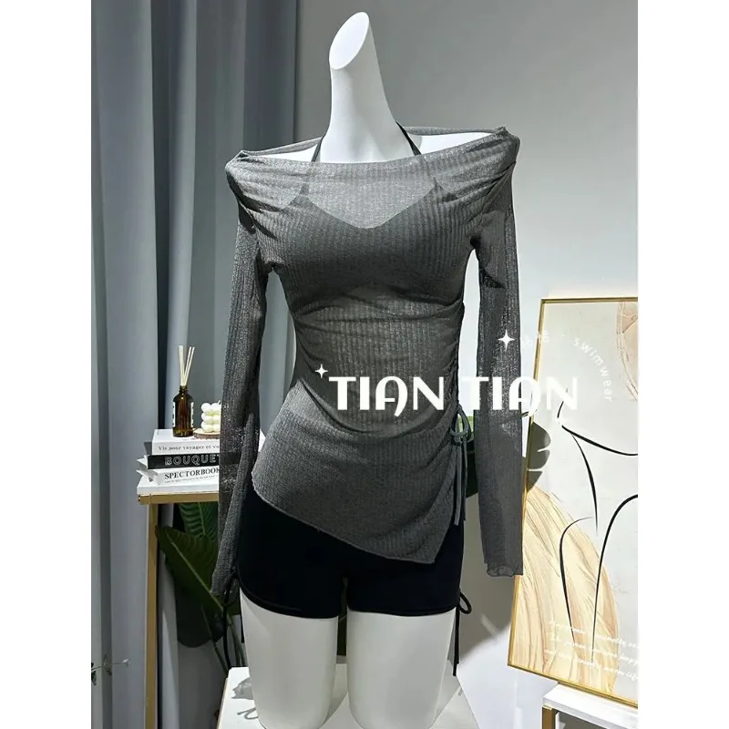 New Three Piece Swimsuit Set Off Shoulder Long Sleeve Sun Protection Cover Up Halter Bikini For Beach Hot Spring
New Three Piece Swimsuit Set Off Shoulder Long Sleeve Sun Protection Cover Up Halter Bikini For Beach Hot Spring