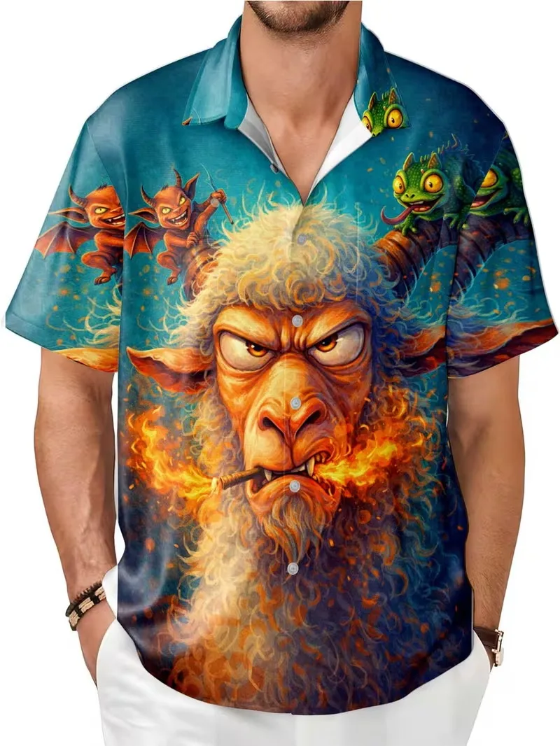 Men's Fantasy Demon Goat Print Hawaiian Shirt Short Sleeve Casual Beach Vacation Shirts Button Down Surfing Beach Shirt Top
Men's Fantasy Demon Goat Print Hawaiian Shirt Short Sleeve Casual Beach Vacation Shirts Button Down Surfing Beach Shirt Top