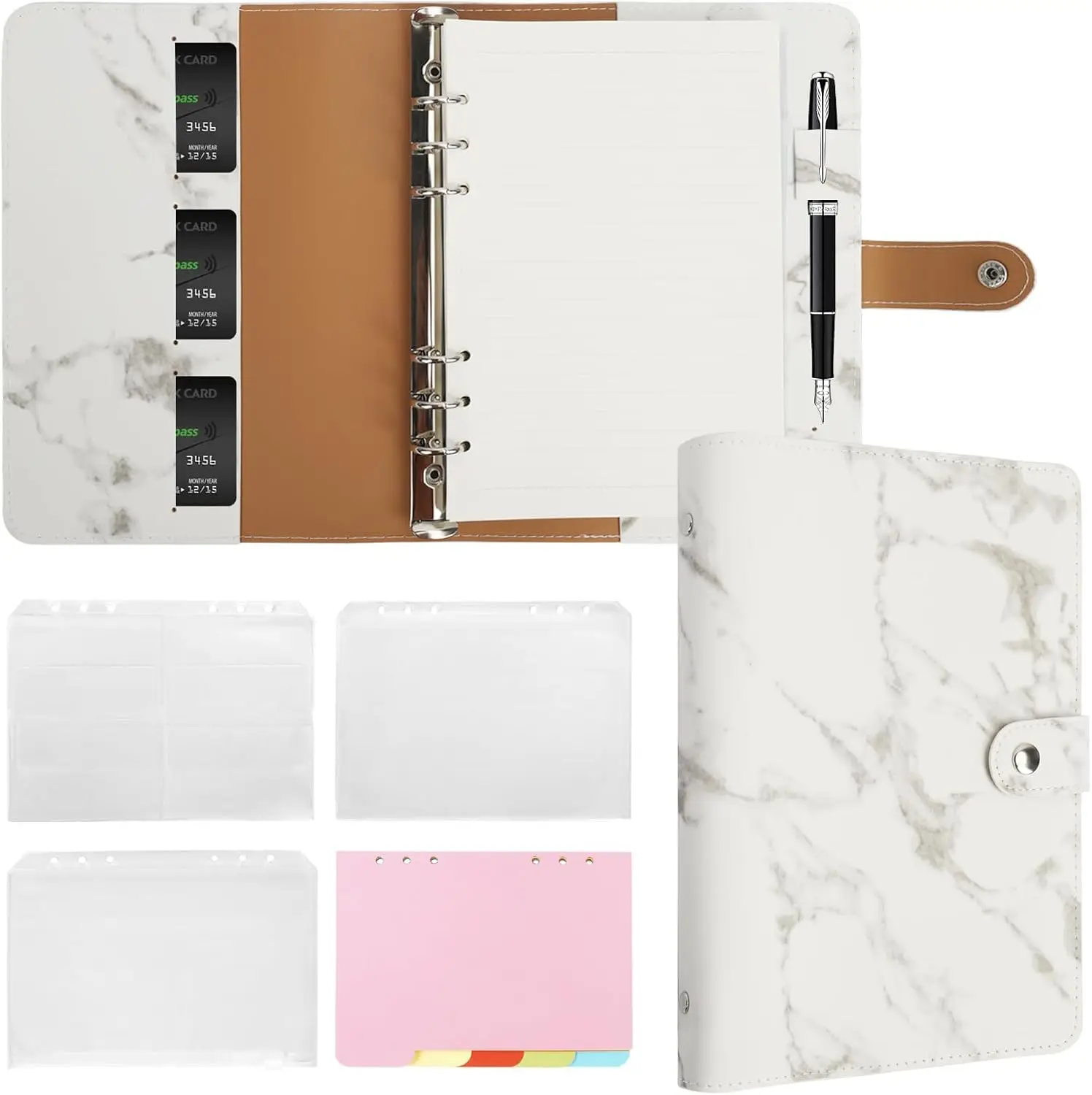 New Leather A5 Binder 6 Ring Binder Notebook - Refillable Notebook A5 Planner Binder with Binder Pockets, Dividers, Refill Paper
New Leather A5 Binder 6 Ring Binder Notebook - Refillable Notebook A5 Planner Binder with Binder Pockets, Dividers, Refill Paper