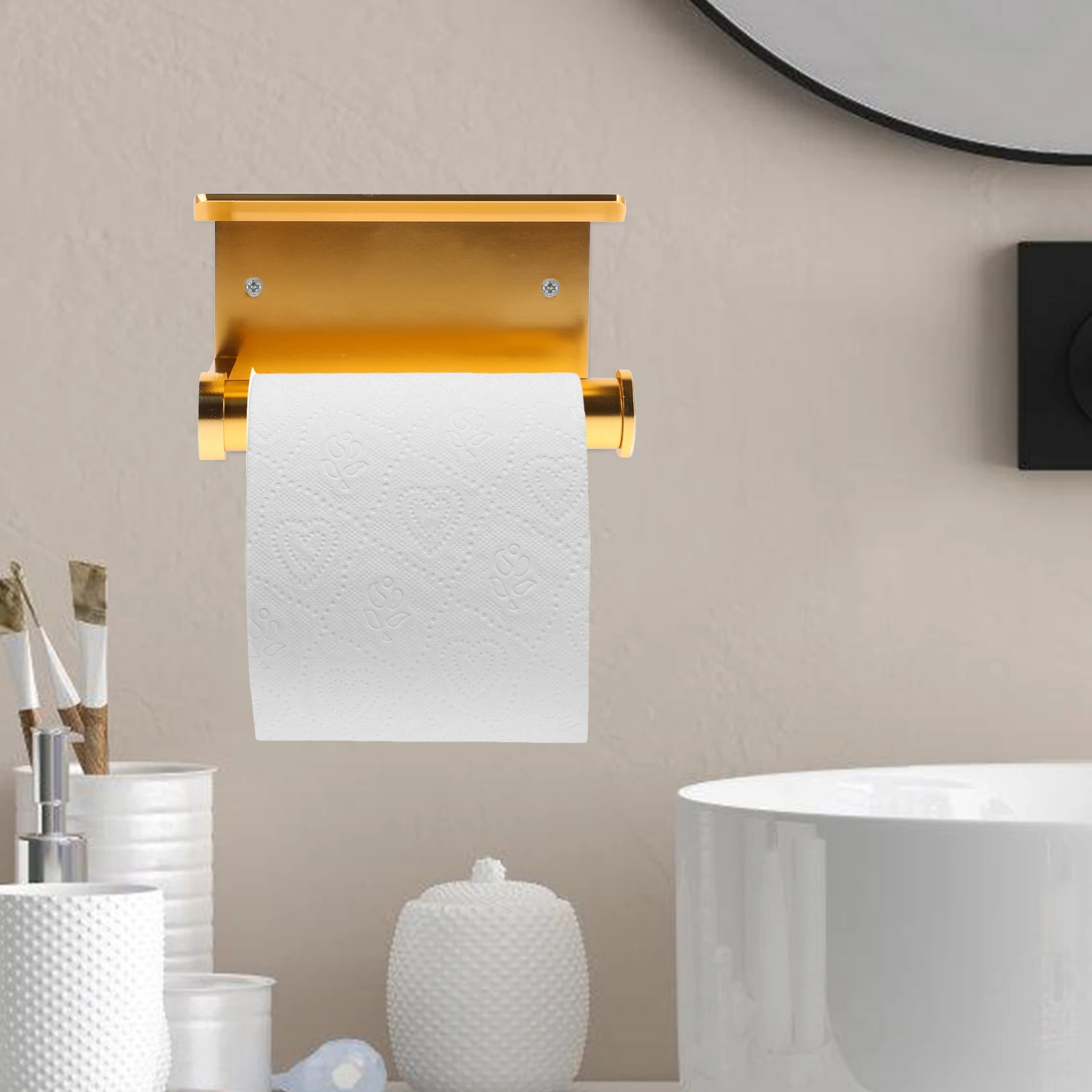 Toilet Paper Holder Towel Organizer Phone Shelf for Bathroom Wall Golden Tissue with Holders
Toilet Paper Holder Towel Organizer Phone Shelf for Bathroom Wall Golden Tissue with Holders