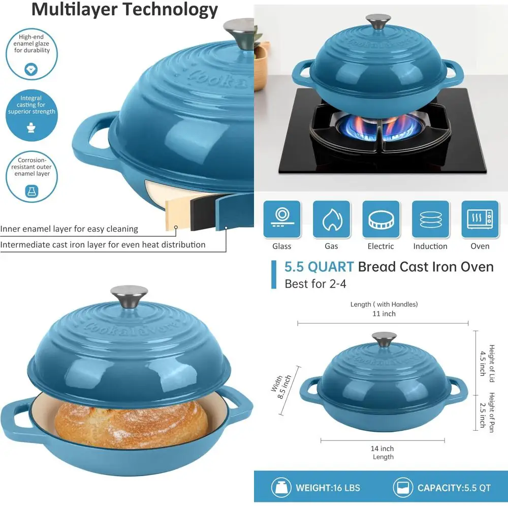 Эмалированная чугунная жаровня (голландская печь) | 5-литровая овальная форма для выпечки хлеба с антипригарным покрытием для идеального хлеба на закваске, буханок и хлеба ручной работы (круглая, синяя)
Эмалированная чугунная жаровня (голландская печь) | 5-литровая овальная форма для выпечки хлеба с антипригарным покрытием для идеального хлеба на закваске, буханок и хлеба ручной работы (круглая, синяя)