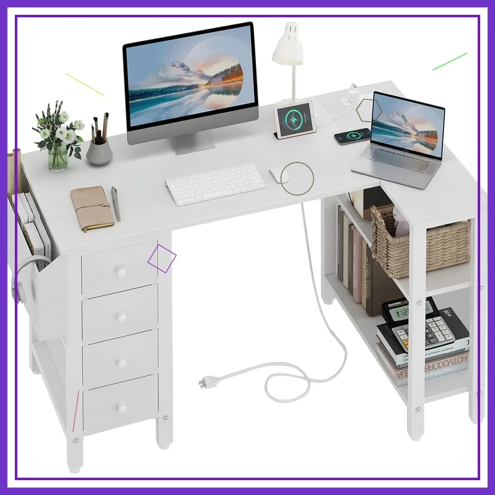 L-Shaped Computer Desk with Drawers & Storage, 47" Corner Reversible Desk with Power Outlet for Home Office, White
L-Shaped Computer Desk with Drawers & Storage, 47" Corner Reversible Desk with Power Outlet for Home Office, White