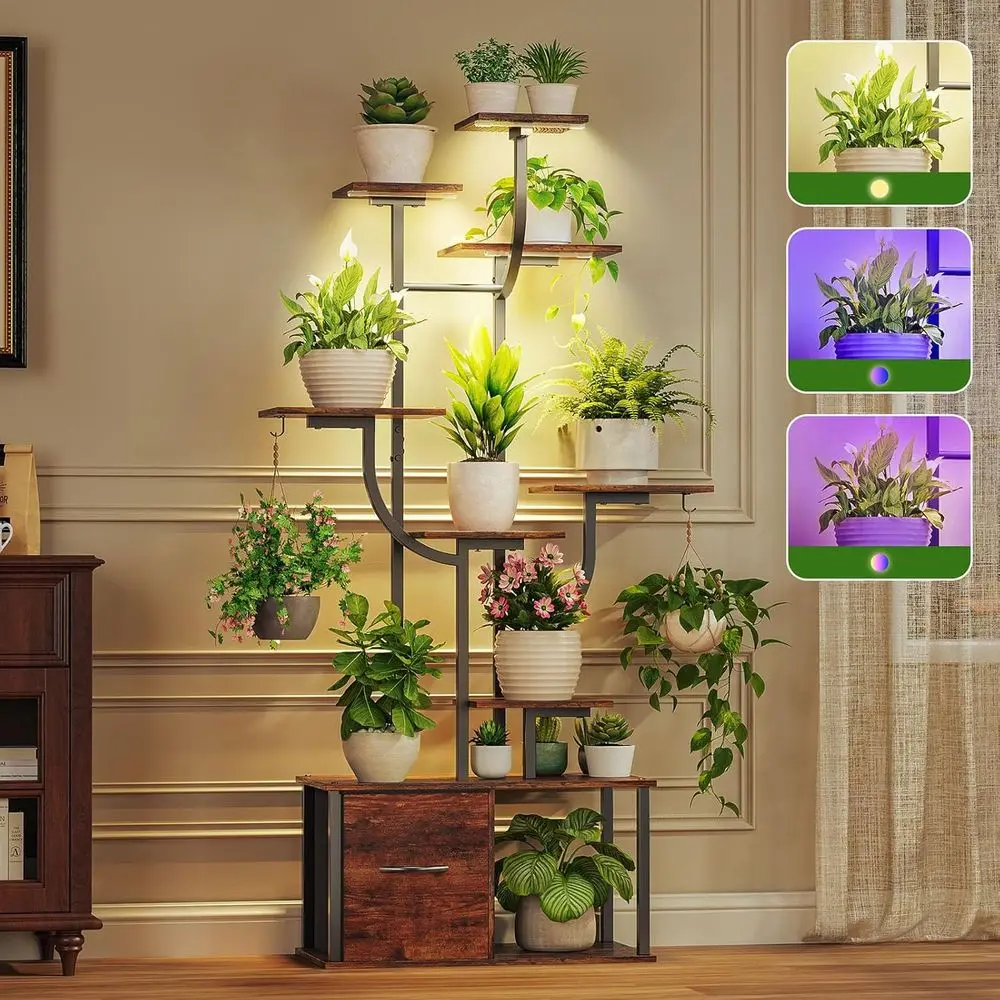 2-Piece 59 Tall Indoor 9-Tier Plant Stand with 3-Color Grow Light, 10 Brightness Levels, Timer, Wide Base Storage
2-Piece 59 Tall Indoor 9-Tier Plant Stand with 3-Color Grow Light, 10 Brightness Levels, Timer, Wide Base Storage
