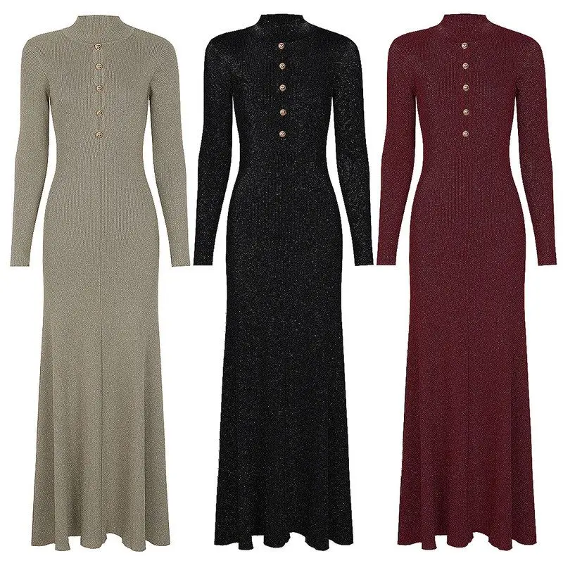 Elegant Long Knitted Dress Shiny Thread Hollow out Semi-High Collar Button Slimming Fit Chinese Women's Fashion Spring New
Elegant Long Knitted Dress Shiny Thread Hollow out Semi-High Collar Button Slimming Fit Chinese Women's Fashion Spring New