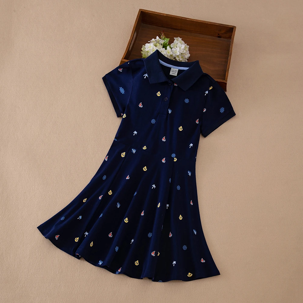 Платье-поло для девочек с морским принтом, детское повседневное платье трапециевидной формы с короткими рукавами, детская одежда для детей 5–12 лет 
Платье-поло для девочек с морским принтом, детское повседневное платье трапециевидной формы с короткими рукавами, детская одежда для детей 5–12 лет