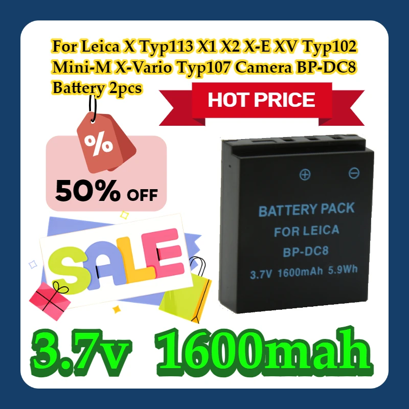 For Leica X Typ113 X1 X2 X-E XV Typ102 Mini-M X-Vario Typ107 Camera BP-DC8 Battery 2pcs 
For Leica X Typ113 X1 X2 X-E XV Typ102 Mini-M X-Vario Typ107 Camera BP-DC8 Battery 2pcs