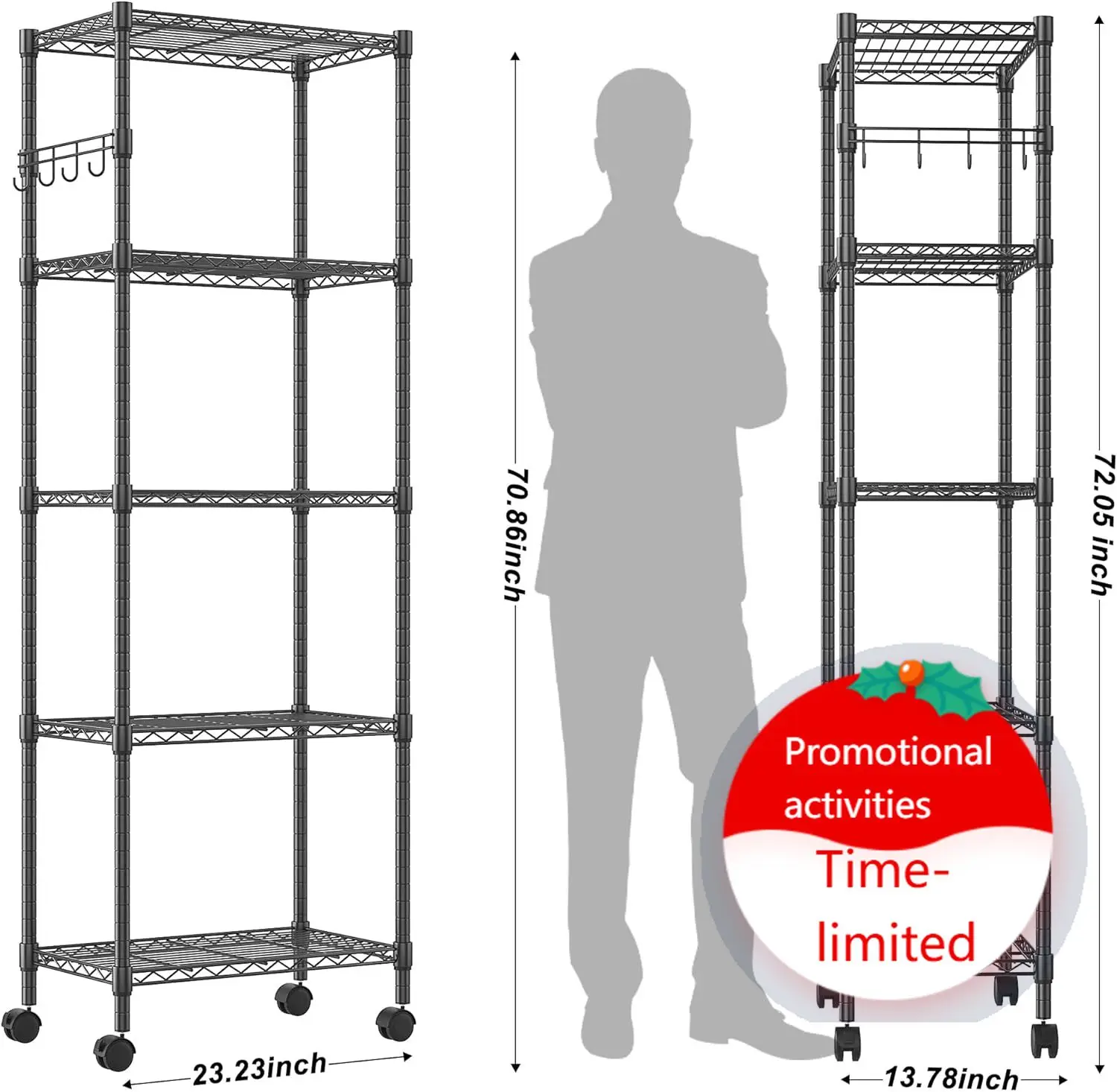 Homdox 5 Tier Wire Shelving Unit on Wheels, Adjustable Storage Racks and Shelving, Heavy Duty Rolling Metal Shelves with Side Ho
Homdox 5 Tier Wire Shelving Unit on Wheels, Adjustable Storage Racks and Shelving, Heavy Duty Rolling Metal Shelves with Side Ho