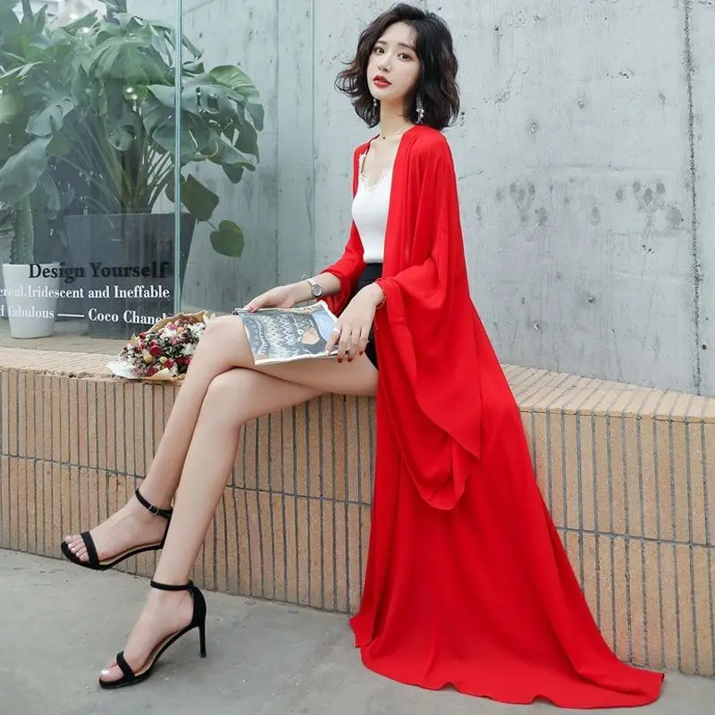 Summer Sun Protection Clothing Women Long Chiffon Cardigan Solid Color Ladies Shawl Female Cardigans Loose Thin Coats A454
Summer Sun Protection Clothing Women Long Chiffon Cardigan Solid Color Ladies Shawl Female Cardigans Loose Thin Coats A454