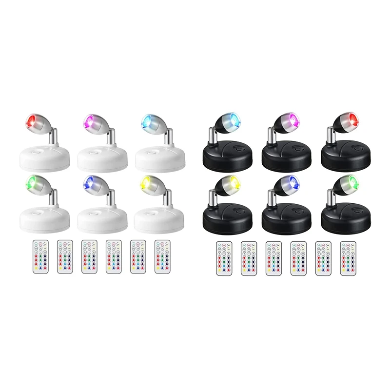 6 шт. RGB светодиодный прожектор с пультом дистанционного управления, 13-цветный прожектор, акцентные светильники на батарейках для прихожей, художественный шкаф, белый цвет
6 шт. RGB светодиодный прожектор с пультом дистанционного управления, 13-цветный прожектор, акцентные светильники на батарейках для прихожей, художественный шкаф, белый цвет