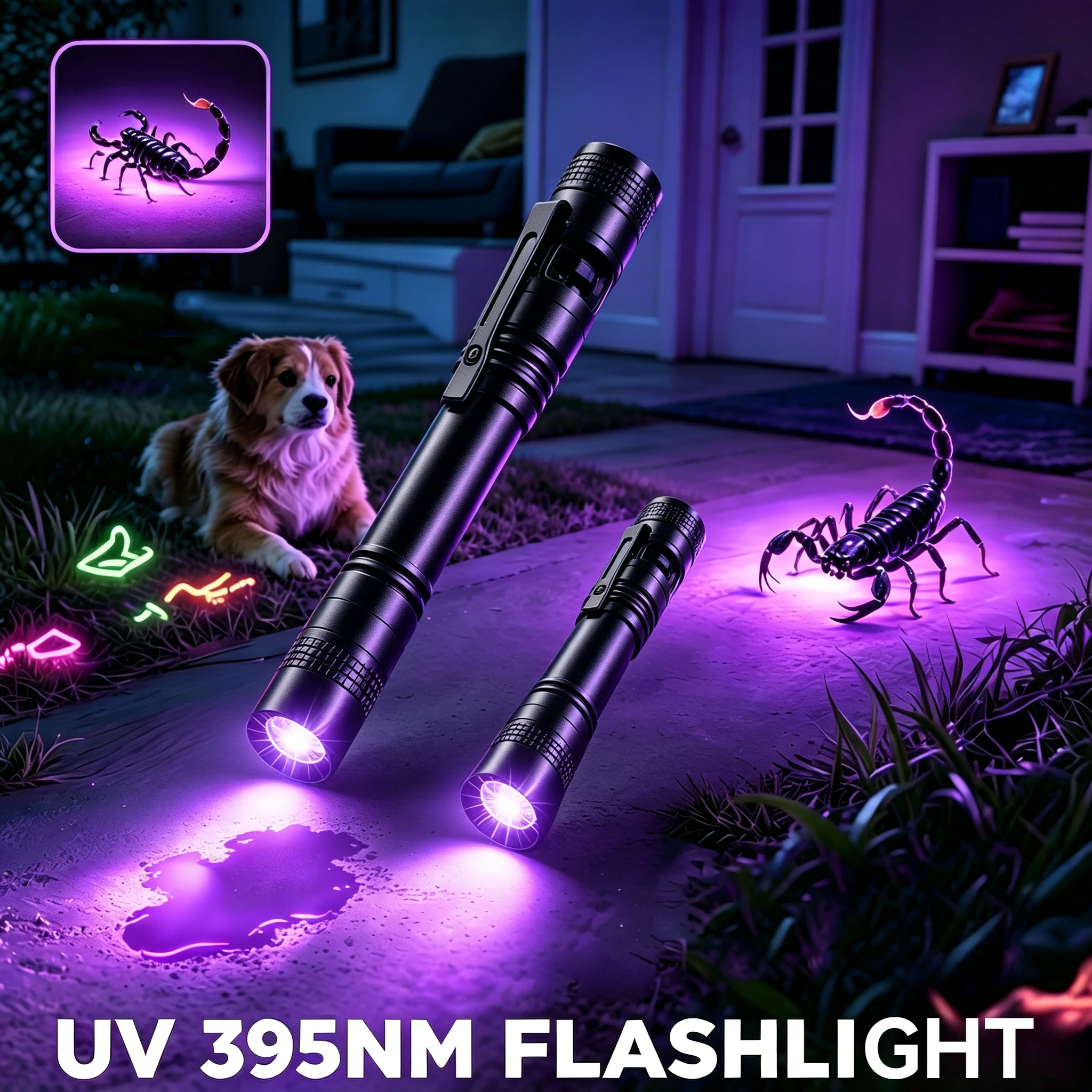 Pen Clip 395nm UV Light, Pet Dog Cat Urine Detector & Scorpion Finder, Portable Ultraviolet Flashlight Lamp, Uses AAA Batteries
Pen Clip 395nm UV Light, Pet Dog Cat Urine Detector & Scorpion Finder, Portable Ultraviolet Flashlight Lamp, Uses AAA Batteries