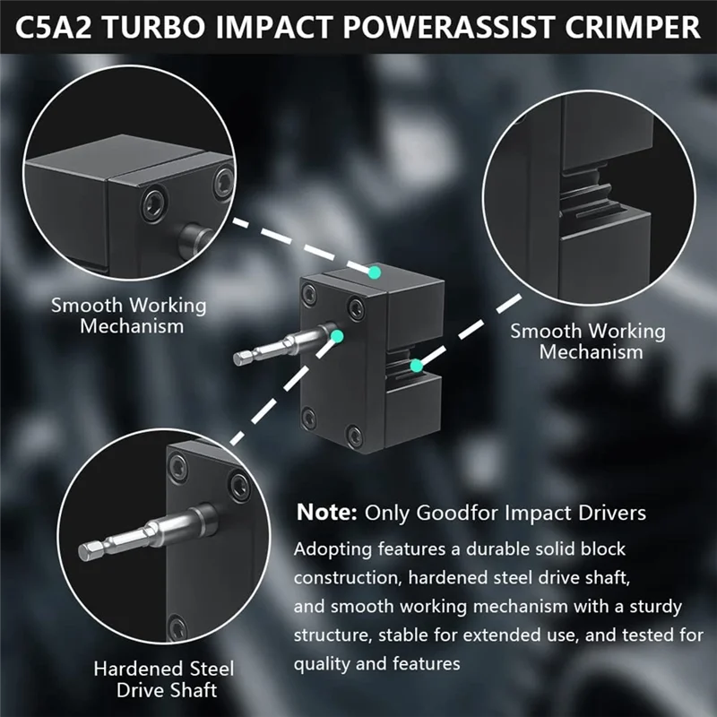 -AT37 C5A2 Impact Assisted Crimper, C5A2 Turbo Crimper Compatible With Cordless (Min.12 Volt DC) Or Corded (Max. 7 Amp AC)
-AT37 C5A2 Impact Assisted Crimper, C5A2 Turbo Crimper Compatible With Cordless (Min.12 Volt DC) Or Corded (Max. 7 Amp AC)