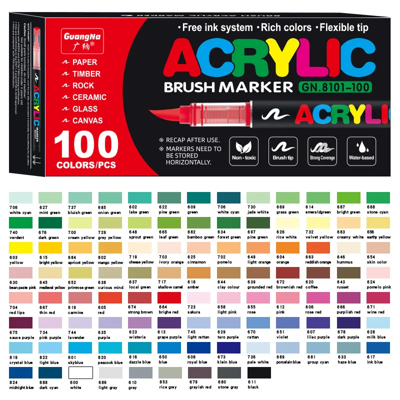 GuangNa 100 Colors Acylic Pigment Set Dual Brush Tips Pen for Drawing Painting Marker Fabric Rok Ceramic Glass Wood Art Supply
GuangNa 100 Colors Acylic Pigment Set Dual Brush Tips Pen for Drawing Painting Marker Fabric Rok Ceramic Glass Wood Art Supply