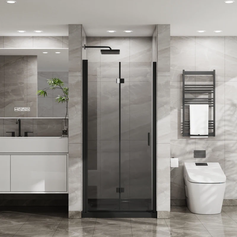 34"x 72" Bifold Frameless Glass Shower Door 1/4 inch Tempered Clear Glass Pivot Swing Shower Panel in Black Finish
34"x 72" Bifold Frameless Glass Shower Door 1/4 inch Tempered Clear Glass Pivot Swing Shower Panel in Black Finish