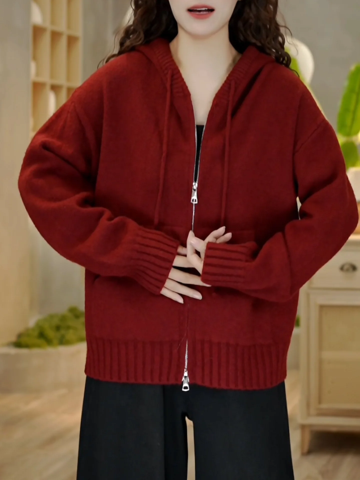 Loose Casual Red Hooded Zipper Knitted Jaet Women Long Sve Ele Whitening Open Cardigan Versatile Lazy Sle
Loose Casual Red Hooded Zipper Knitted Jaet Women Long Sve Ele Whitening Open Cardigan Versatile Lazy Sle