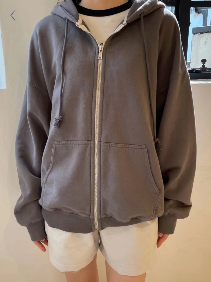 Vintage Solid Loose Zip-up Hoodie Women Autumn Cotton Pockets Long Sleeve Y2k Hooded Sweatshirt Streetwear Casual Jackets Tops
Vintage Solid Loose Zip-up Hoodie Women Autumn Cotton Pockets Long Sleeve Y2k Hooded Sweatshirt Streetwear Casual Jackets Tops