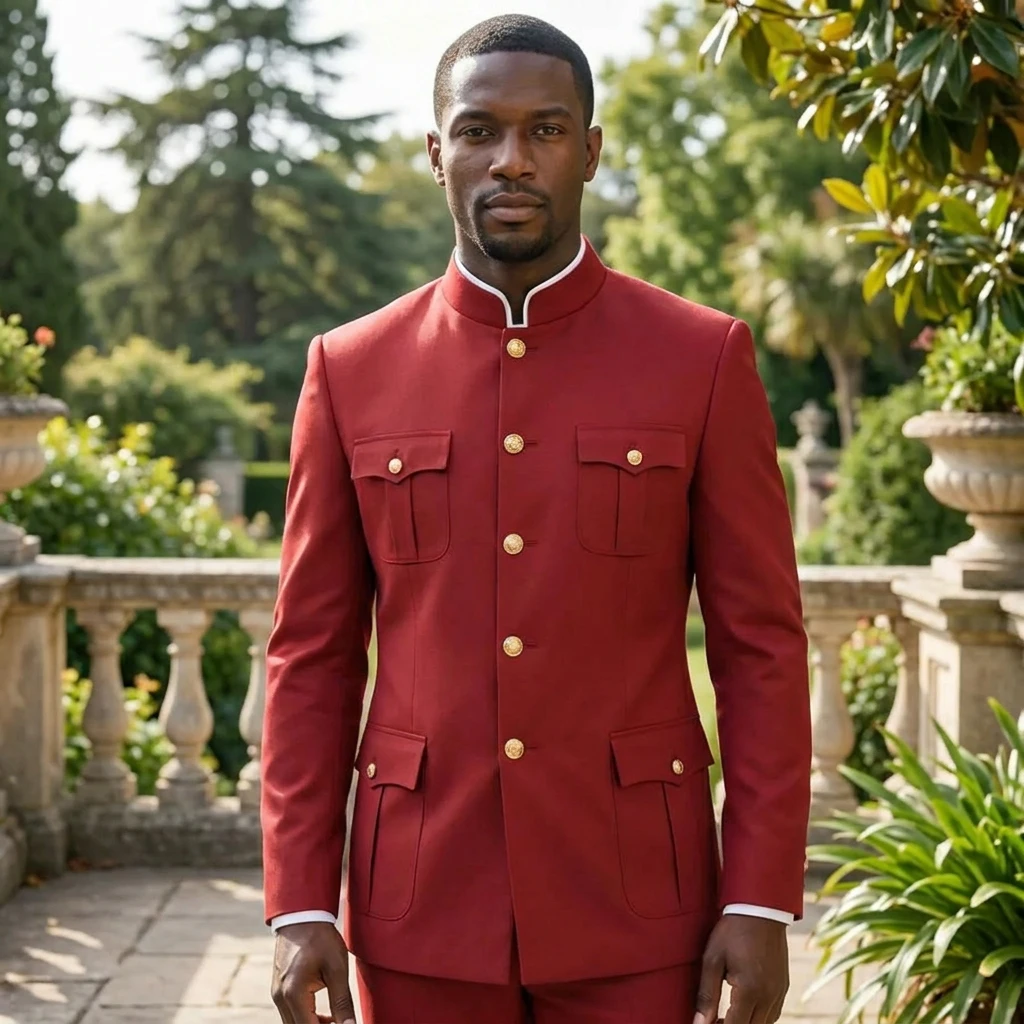 Safari Men Suits 2 Pieces with Stand Collar Slim Fit Wedding Business Casual Suits Set Single Breasted Jacket with Pants
Safari Men Suits 2 Pieces with Stand Collar Slim Fit Wedding Business Casual Suits Set Single Breasted Jacket with Pants