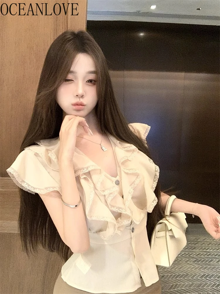 OCEANLOVE Lace Patchwork Women Shirts&blouses Ruffles Solid V Neck Spring Summer Blusas Mujer Sexy Korean Fashion Camisas
OCEANLOVE Lace Patchwork Women Shirts&blouses Ruffles Solid V Neck Spring Summer Blusas Mujer Sexy Korean Fashion Camisas