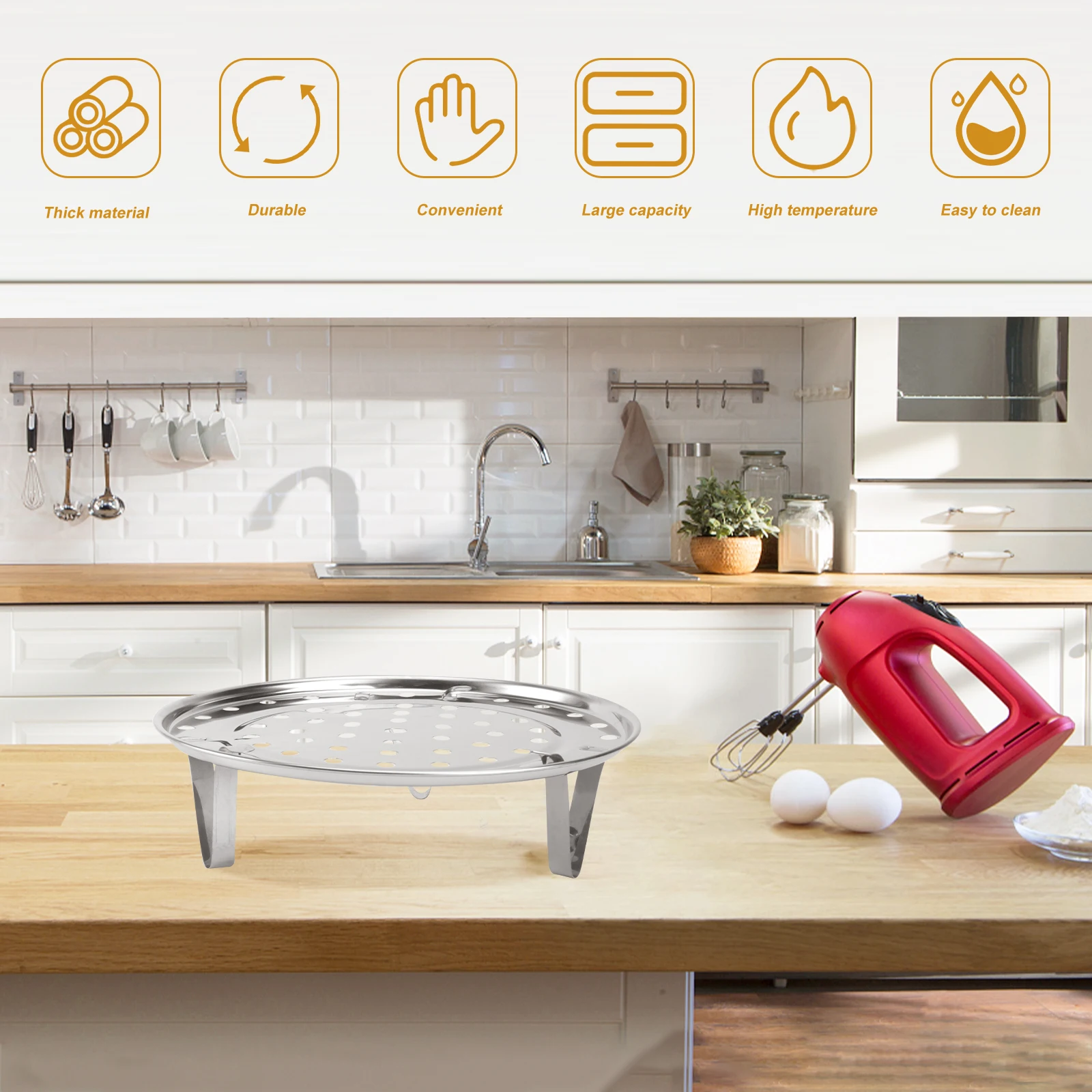 24Cm Premium Stainless Steel Steaming Rack Round Tripod Stand for Pots Oven-Safe Kitchen Rack for Roasting Baking Steaming
24Cm Premium Stainless Steel Steaming Rack Round Tripod Stand for Pots Oven-Safe Kitchen Rack for Roasting Baking Steaming