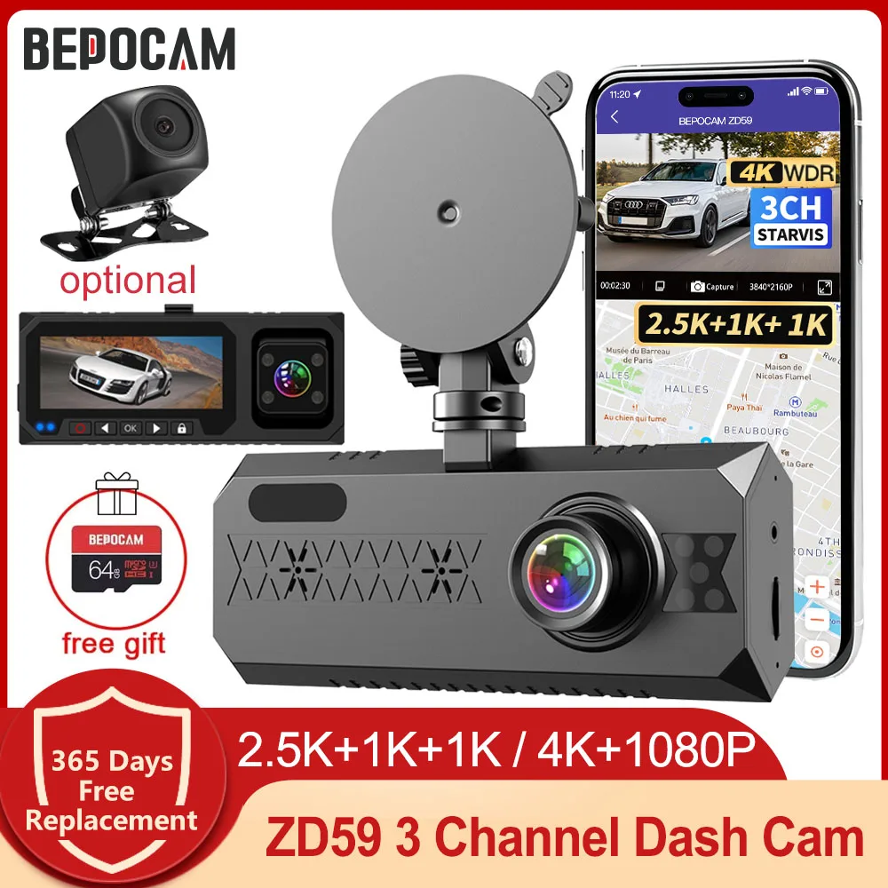 BEPOCAM ZD59 3 Channel Dash Cam Front and Rear Inside Built-in WiFi Car Camera 3.16" Screen Car DVR IR Night Vision Dashcam Auto
BEPOCAM ZD59 3 Channel Dash Cam Front and Rear Inside Built-in WiFi Car Camera 3.16" Screen Car DVR IR Night Vision Dashcam Auto