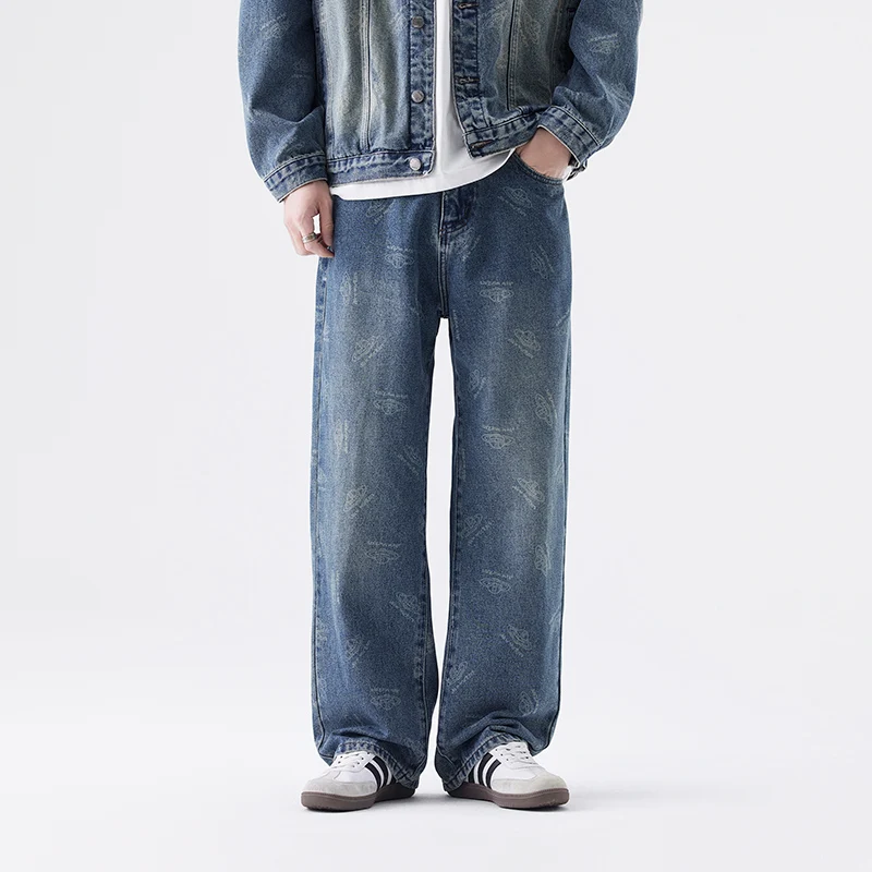 American vintage blue printed jeans men's high street vibe premium feeling pants tide washed old wide-leg pants for men
American vintage blue printed jeans men's high street vibe premium feeling pants tide washed old wide-leg pants for men