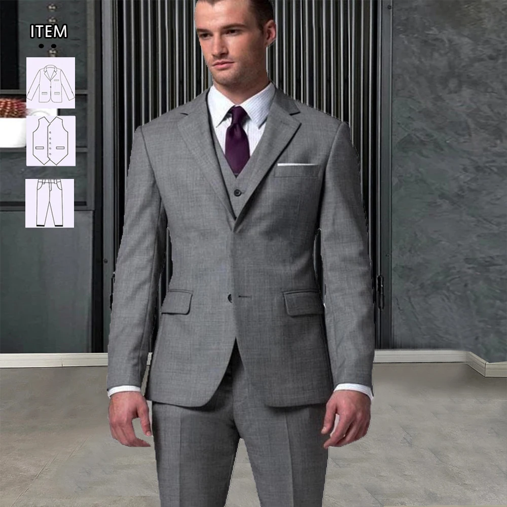 Grey Formal Suits Men Plus Size 3 Pieces Jacket Vest Pants Groom Wear Wedding Tuxedo Soild Evening Party Male Clothing Blazer
Grey Formal Suits Men Plus Size 3 Pieces Jacket Vest Pants Groom Wear Wedding Tuxedo Soild Evening Party Male Clothing Blazer