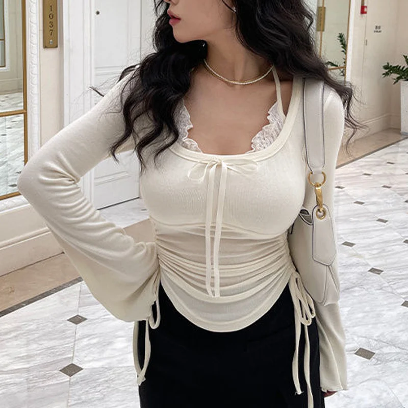 Spring Autumn New Solid Color Fashion Long Sleeve T-Shirts Women High Street Lacing Fake Two Pieces Pullovers Slim Bow Chic Top
Spring Autumn New Solid Color Fashion Long Sleeve T-Shirts Women High Street Lacing Fake Two Pieces Pullovers Slim Bow Chic Top