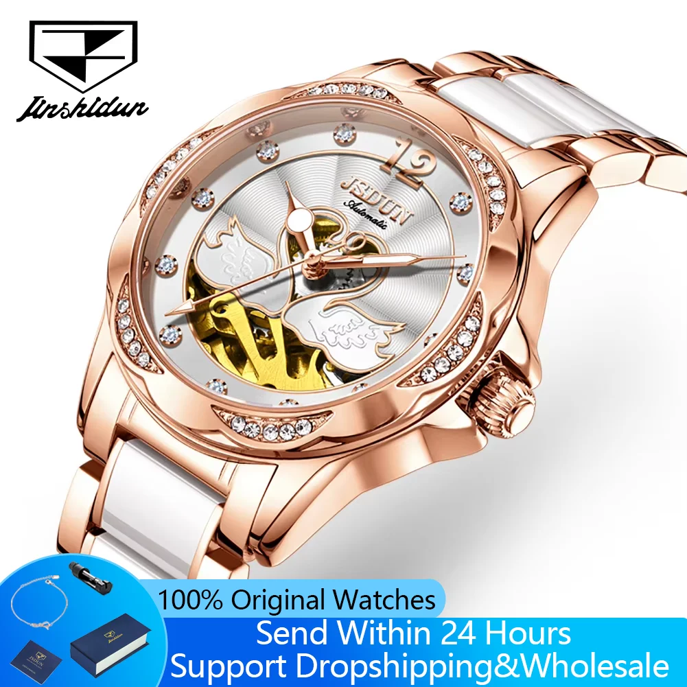 JINSHIDUN 8831 Women's Automatic Mechanical Watch Hollow Swan Design Elegant Luxury Ceramics Strap Waterproof Ladies Wristwatch
JINSHIDUN 8831 Women's Automatic Mechanical Watch Hollow Swan Design Elegant Luxury Ceramics Strap Waterproof Ladies Wristwatch