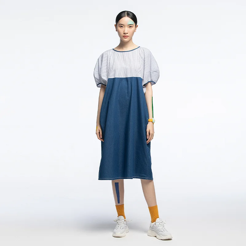 Original Design Summer Women's Midi Dr round Ne Denim Patchwork Lantern Sve Loose Waist Cotton PU Elastic Fiber
Original Design Summer Women's Midi Dr round Ne Denim Patchwork Lantern Sve Loose Waist Cotton PU Elastic Fiber