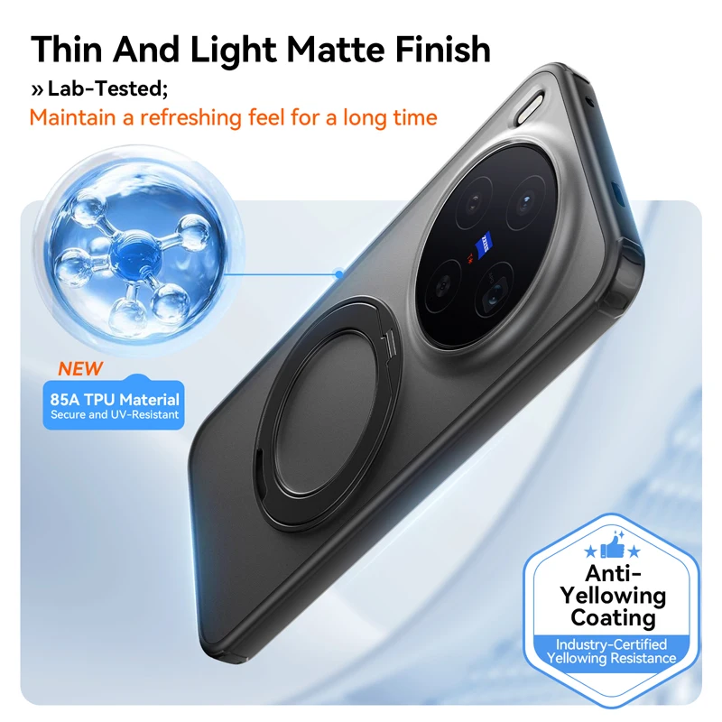 For VIVO X300 Pro Case ELVEV Magnetic Ultra-thin Matte PC+TPU Anti-fingerprint with Rotatable Ring Phone Cover for VIVO X300
For VIVO X300 Pro Case ELVEV Magnetic Ultra-thin Matte PC+TPU Anti-fingerprint with Rotatable Ring Phone Cover for VIVO X300