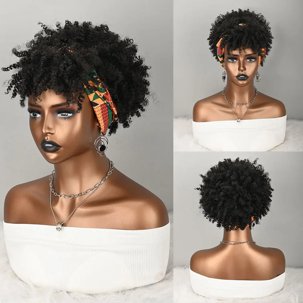 Short Kinky Curly Synthetic Hair Headband Wig for Women Natural Black Afro Curly Wig with Printed Scarf Glueless None Lace Wigs
Short Kinky Curly Synthetic Hair Headband Wig for Women Natural Black Afro Curly Wig with Printed Scarf Glueless None Lace Wigs