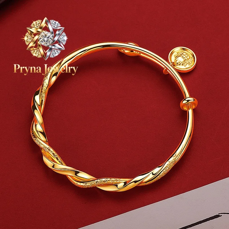 Pryna Jewelry 9999 24K gold bracelet for women, high-end semi inlaid sand semi gloss twisted pull bracelet, high-end gold jewe
Pryna Jewelry 9999 24K gold bracelet for women, high-end semi inlaid sand semi gloss twisted pull bracelet, high-end gold jewe