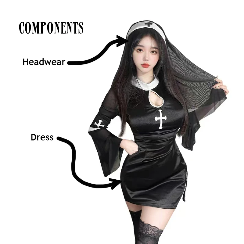Costumes For Women Nun Cosplay Dress Gothic Sexy Tempting Uniform Party Performance Clothing Horror Movie Prop
Costumes For Women Nun Cosplay Dress Gothic Sexy Tempting Uniform Party Performance Clothing Horror Movie Prop