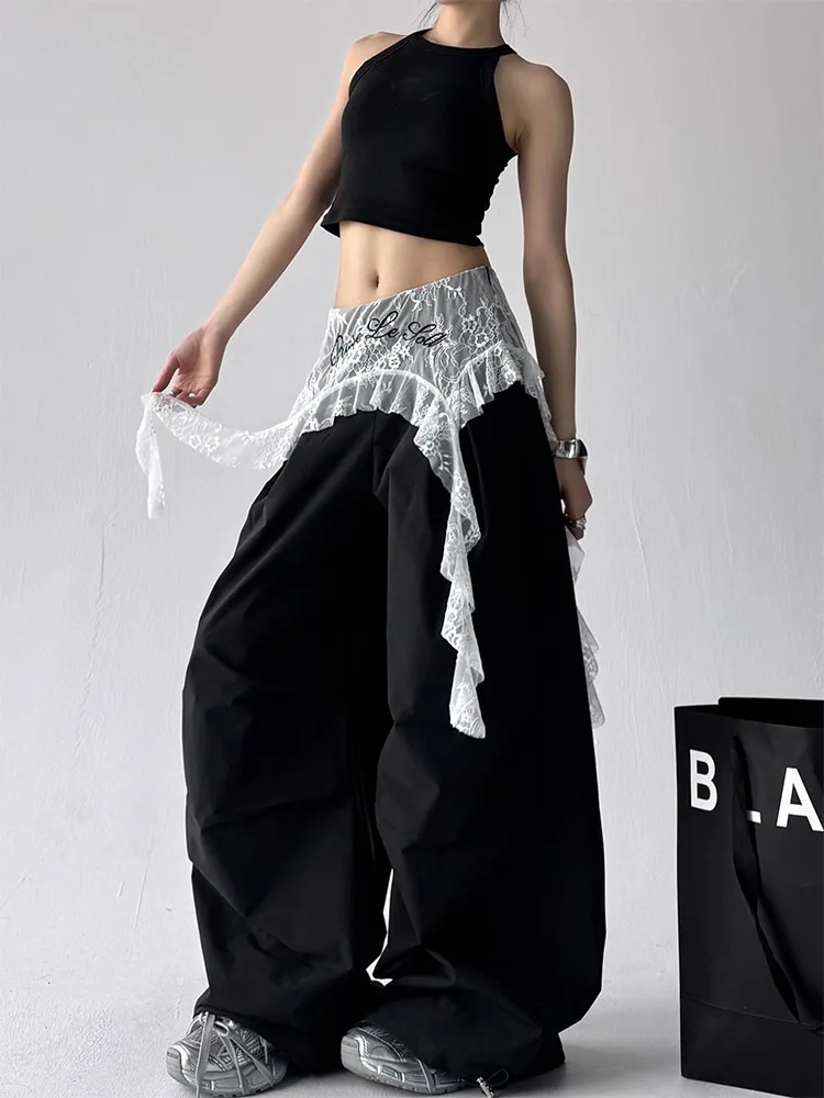 Брюки Y2K, женские широкие брюки, уличная одежда, кружевные лоскутные брюки из двух предметов, свободный крой, повседневные брюки для танцев в стиле хип-хоп, модные
Брюки Y2K, женские широкие брюки, уличная одежда, кружевные лоскутные брюки из двух предметов, свободный крой, повседневные брюки для танцев в стиле хип-хоп, модные
