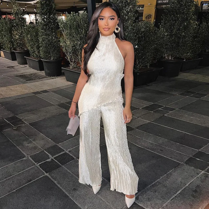 Fashion Women's Irregular Top Casual Wide-Leg Pants Elegant Sexy Long Pants Set For Women
Fashion Women's Irregular Top Casual Wide-Leg Pants Elegant Sexy Long Pants Set For Women