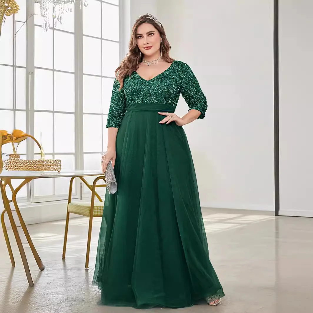 Plus Size New V-Neck Short Sleeve Sequined Tulle A-Line Floor-Length Elegant Prom Evening Gown Fashion Party Dress
Plus Size New V-Neck Short Sleeve Sequined Tulle A-Line Floor-Length Elegant Prom Evening Gown Fashion Party Dress