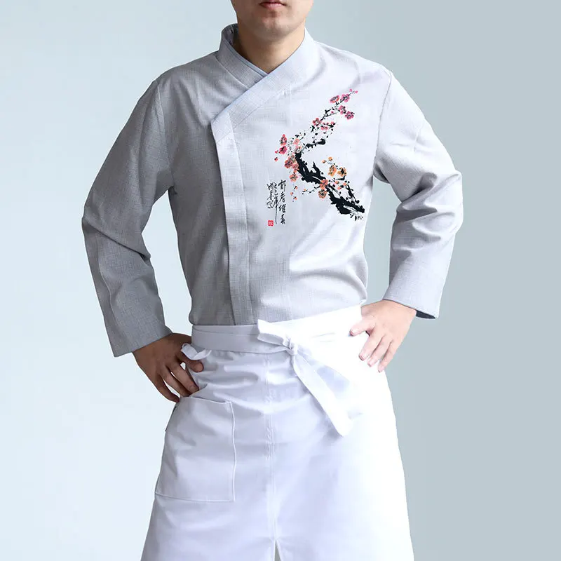 Linen apron chef overalls men's long-sleeved Tang suit catering kitchen clothes Chinese restaurant waiter chef clothes printing
Linen apron chef overalls men's long-sleeved Tang suit catering kitchen clothes Chinese restaurant waiter chef clothes printing