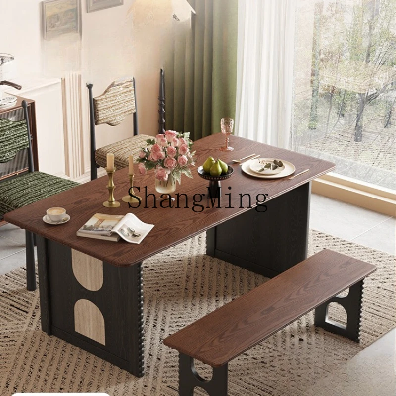 SM new solid wood dining table and chair combination rectangular dining table retro new home table
SM new solid wood dining table and chair combination rectangular dining table retro new home table