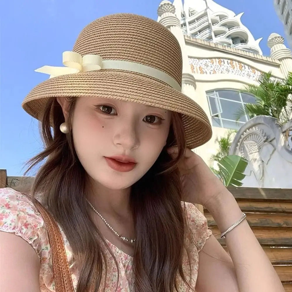 Trendy French Bow Straw Cap Beach Vacation Bucket Sun Hat Hepburn Big Brimmed Visor Basin Cap Travel
Trendy French Bow Straw Cap Beach Vacation Bucket Sun Hat Hepburn Big Brimmed Visor Basin Cap Travel
