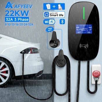 AFYEEV 22KW Type2 EV Charging Station 32A Electric Vehicle Car Charger EVSE Wallbox Wallmount RFID WiFi Bluetooth APP Control