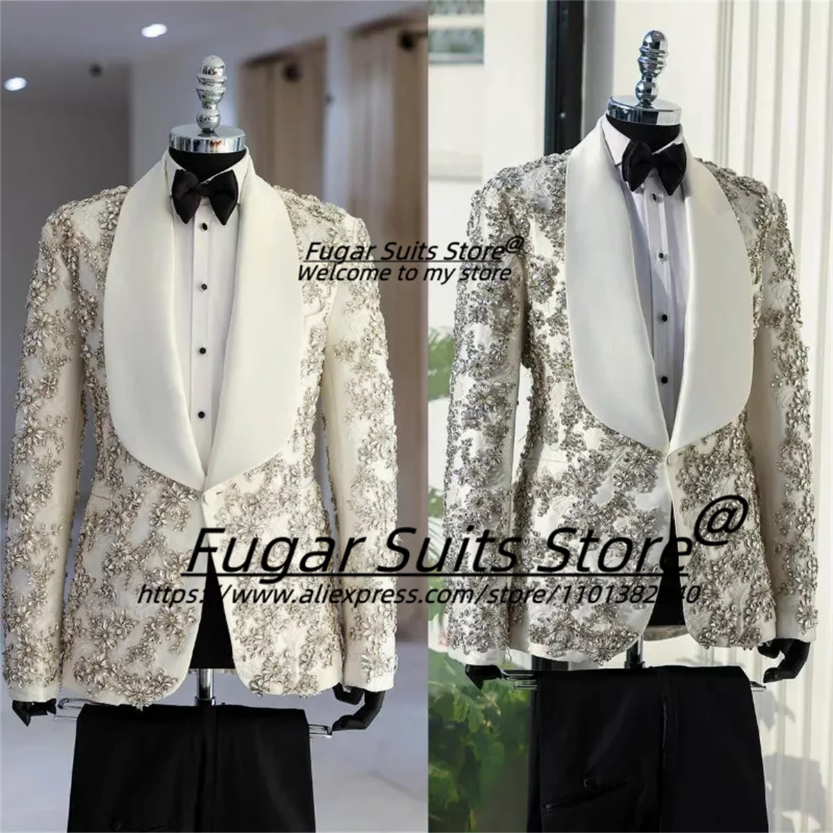 Luxuly Beaded Stone Appliques Men Suits Slim Shawl Lapel Groom Tuxedos Customized Prom Jacket+Black Pants Male Banquet Blazers
Luxuly Beaded Stone Appliques Men Suits Slim Shawl Lapel Groom Tuxedos Customized Prom Jacket+Black Pants Male Banquet Blazers