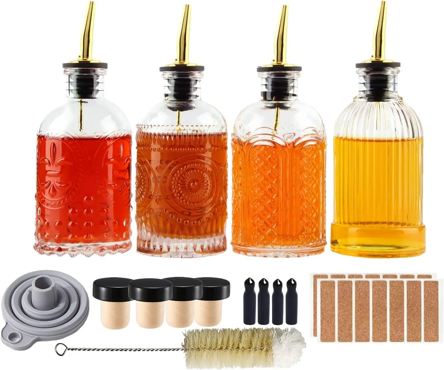 Syrup Dispenser Bottles Set, 4 Pack 7 OZ Glass Bottles with Metal Pour Spout and Labels for Syrups
Syrup Dispenser Bottles Set, 4 Pack 7 OZ Glass Bottles with Metal Pour Spout and Labels for Syrups