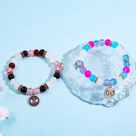 Marvel Spiderman Beaded Couple Bracelet, Adjustable Cartoon Jewelry, Alloy Pendant Gift for Men and Women Lovers