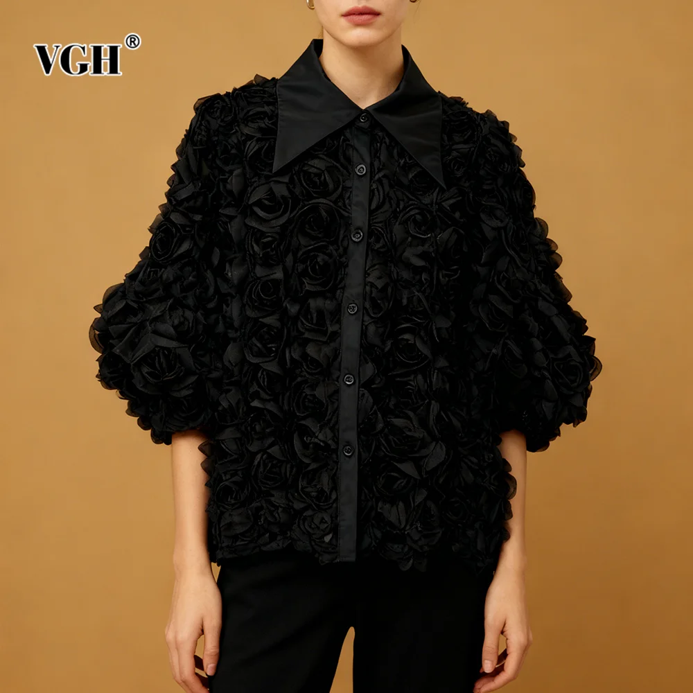 VGH Элегантные элитные стильные рубашки для женщин с лацканами и половиной рукава в стиле пэчворк с лепестками, стильная темпераментная черная рубашка, женская весенняя новинка
VGH Элегантные элитные стильные рубашки для женщин с лацканами и половиной рукава в стиле пэчворк с лепестками, стильная темпераментная черная рубашка, женская весенняя новинка