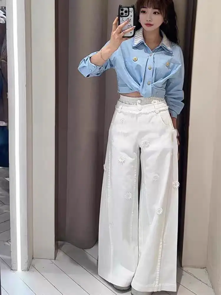 High Waist Straight Leg Embroidered Denim Jeans Women's Summer New Style Loose Slimming White Narrow Version Wide Leg Pants
High Waist Straight Leg Embroidered Denim Jeans Women's Summer New Style Loose Slimming White Narrow Version Wide Leg Pants