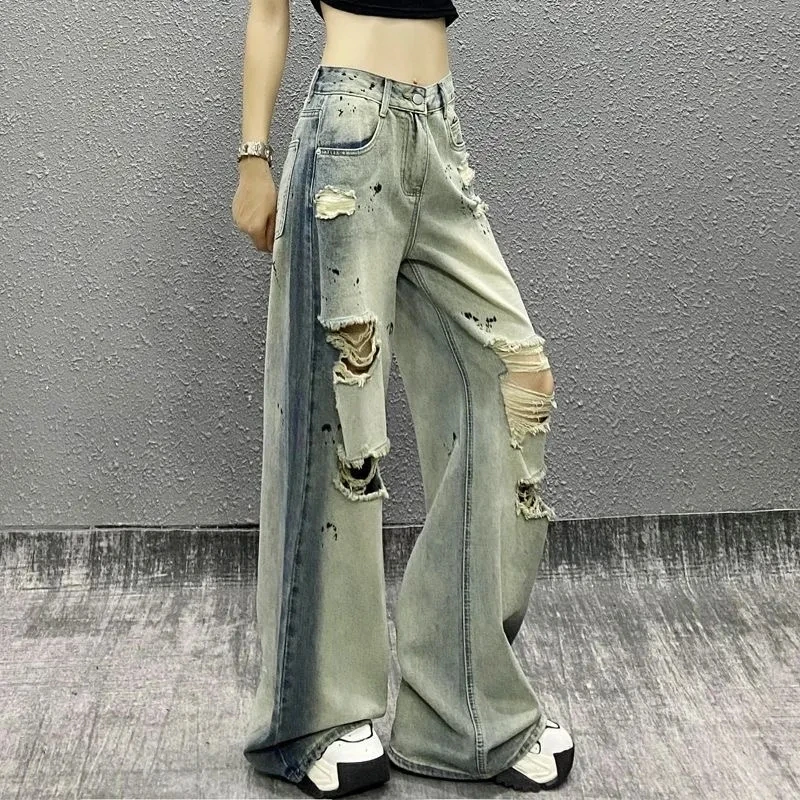 2025 Spring Summer New Streetwear Denim Pants Women Clothes Color Matching Hole High Waist Jeans Female Loose Casual Pantalones
2025 Spring Summer New Streetwear Denim Pants Women Clothes Color Matching Hole High Waist Jeans Female Loose Casual Pantalones