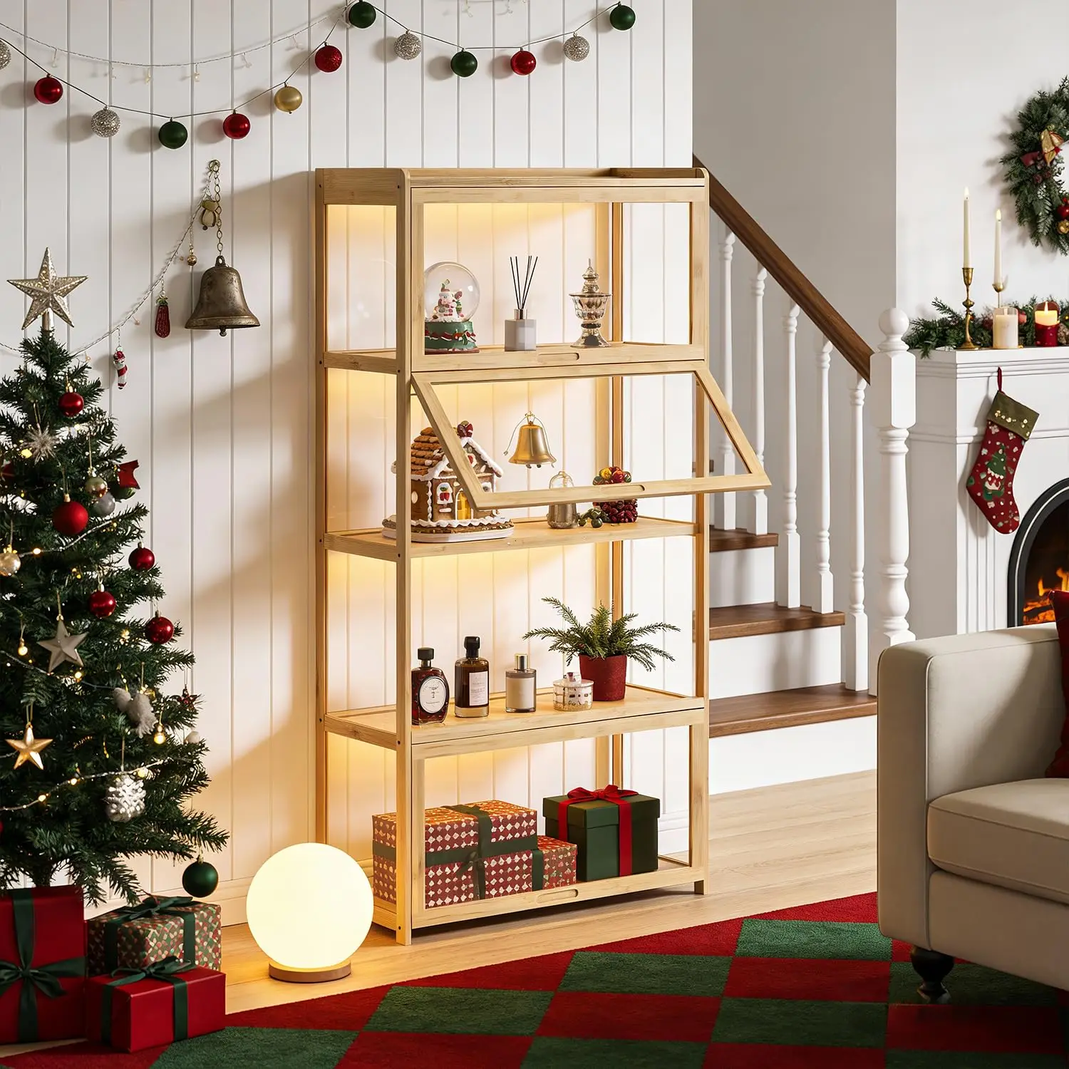 55" Curio Display Cabinet with Doors, 4-Tier Bamboo Showcase Storage Cabinet Shelf Collectibles Toy Display Case, Customized
55" Curio Display Cabinet with Doors, 4-Tier Bamboo Showcase Storage Cabinet Shelf Collectibles Toy Display Case, Customized