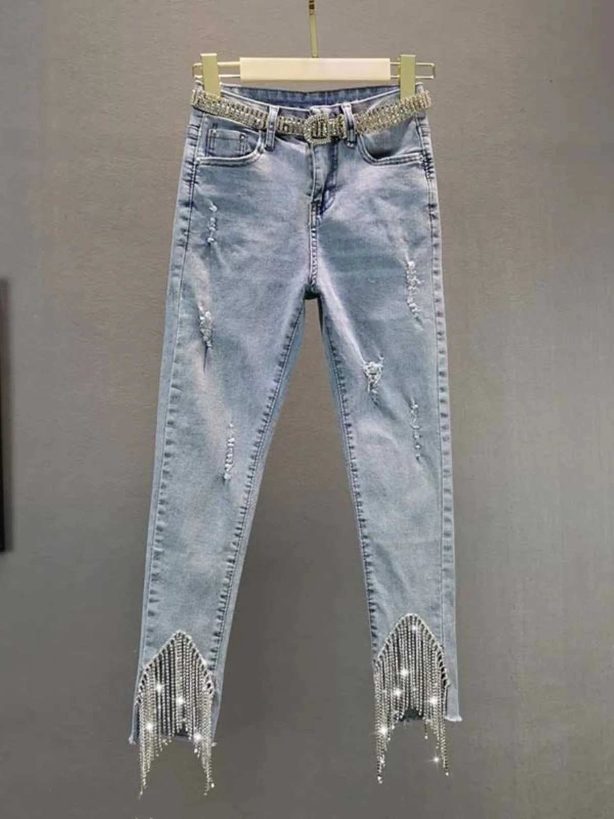 Slim Fit High Waist Denim Jeans Women's Nine Point Ankle Length Fringed Cotton Elastic Narrow Leg Pants Summer Faion
Slim Fit High Waist Denim Jeans Women's Nine Point Ankle Length Fringed Cotton Elastic Narrow Leg Pants Summer Faion