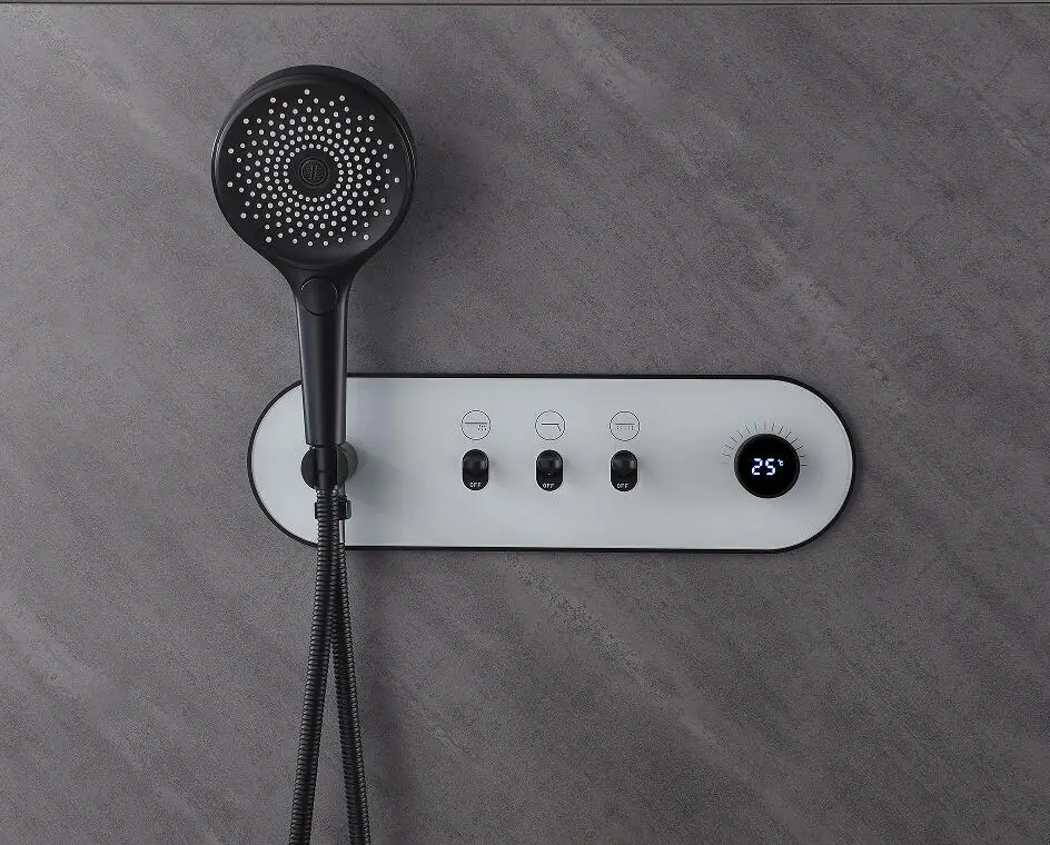 3-Way Black And White LED Digital Display Hot And Cold Wall Mounted Shower Diverter Mixer Control Valve Brass Shower Faucet
3-Way Black And White LED Digital Display Hot And Cold Wall Mounted Shower Diverter Mixer Control Valve Brass Shower Faucet