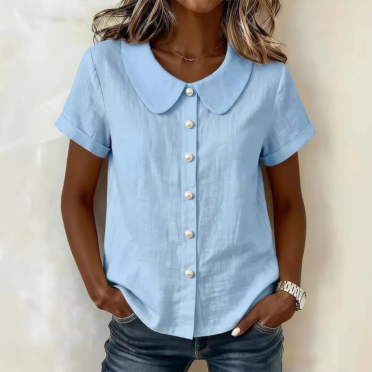 Summer Solid Color Women's Shirt Short Sleeve Beautiful Blouses Elegant Basic Top Shirt For Women 2026 Leisure Vacation Blusa
Summer Solid Color Women's Shirt Short Sleeve Beautiful Blouses Elegant Basic Top Shirt For Women 2026 Leisure Vacation Blusa